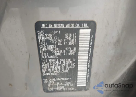 2012 Nissan Quest Sv from USA, damaged, VIN JN8AE2KP6C9032077